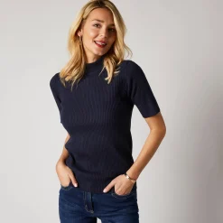 Trui En Vest<Blancheporte Trui met opstaande kraag en korte mouwen marine
