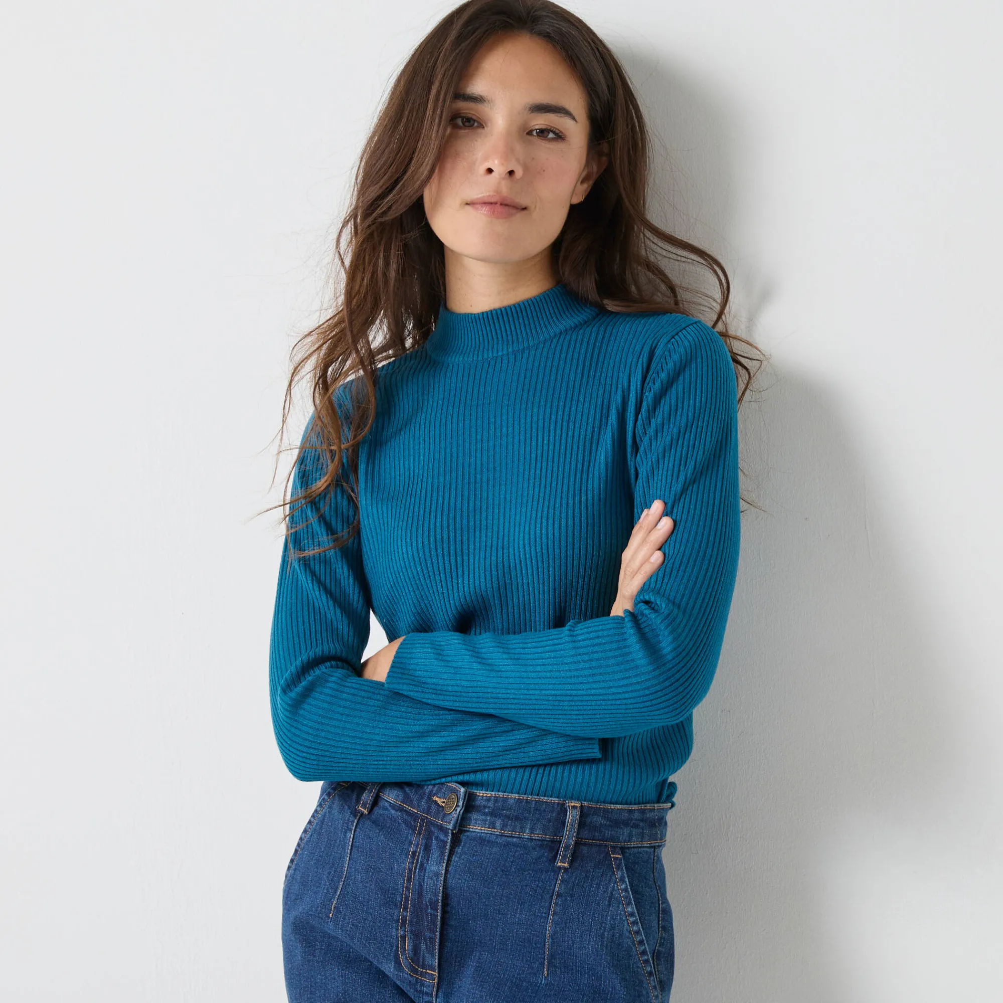 Trui En Vest<Blancheporte Trui met opstaande kraag, 63 cm lang eendenblauw