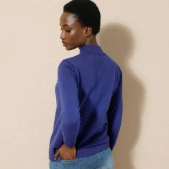 Trui En Vest<Colors&Co Trui met opstaande kraag in lamswol felblauw