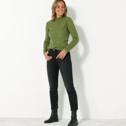 Trui En Vest<Blancheporte Trui met opstaande kraag, 63 cm lang olijfgroen