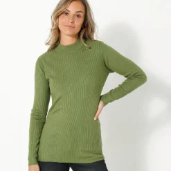 Trui En Vest<Blancheporte Trui met opstaande kraag, 72 cm lang olijfgroen