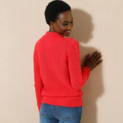 Trui En Vest<Blancheporte Trui met opstaande ritskraag, kabeltricot en kasjmiertouch rood