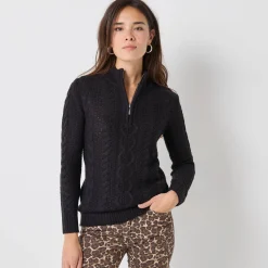 Trui En Vest<Blancheporte Trui met opstaande ritskraag, kabeltricot en kasjmiertouch zwart