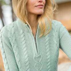 Trui En Vest<Blancheporte Trui met opstaande ritskraag, kabeltricot en kasjmiertouch grijsgroen