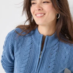 Trui En Vest<Blancheporte Trui met opstaande ritskraag, kabeltricot en kasjmiertouch jeansblauw