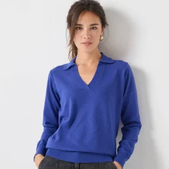 Trui En Vest<Blancheporte Trui met polokraag, lamswol felblauw