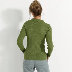 Trui En Vest<Blancheporte Trui met polokraag, ribtricot olijfgroen
