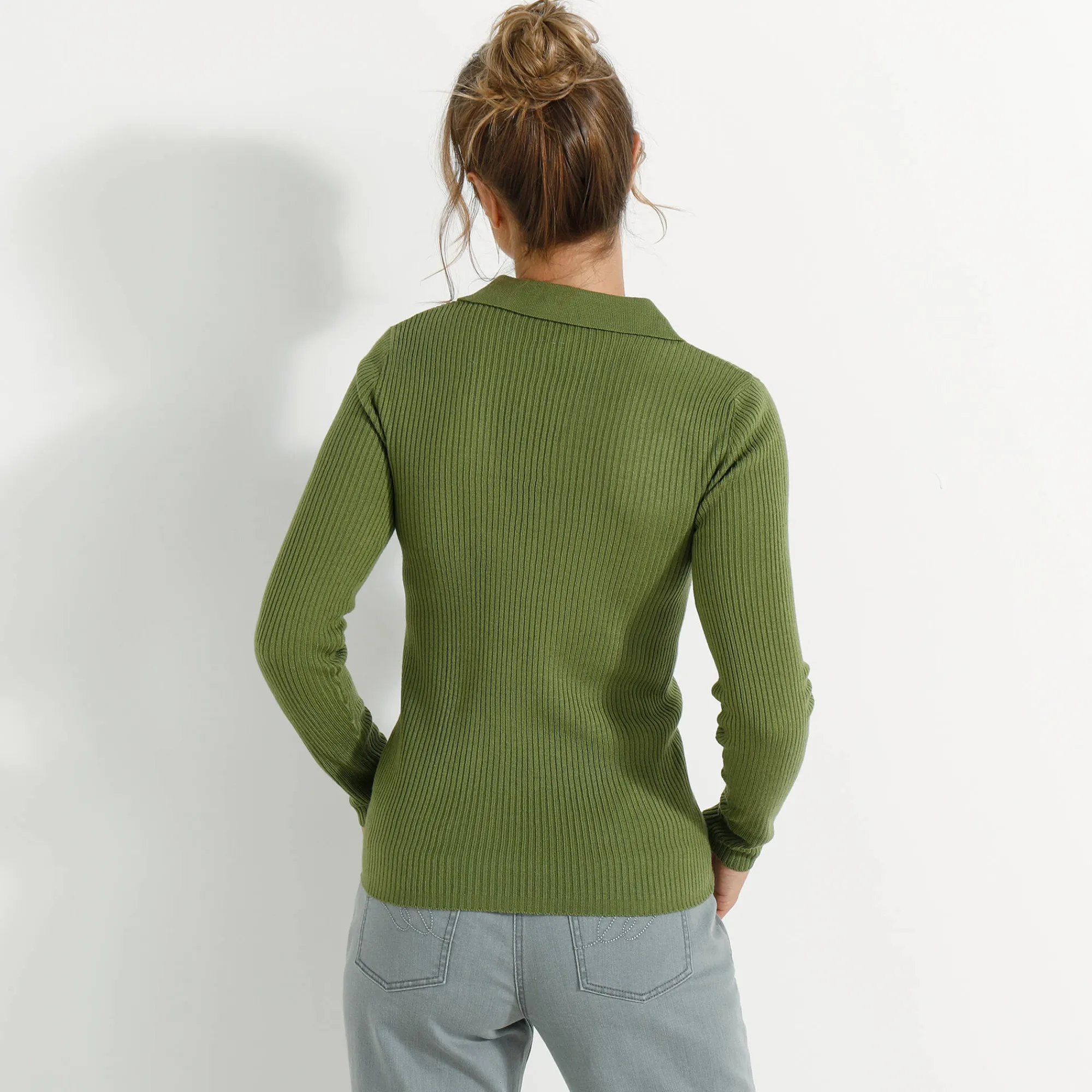 Trui En Vest<Blancheporte Trui met polokraag, ribtricot olijfgroen