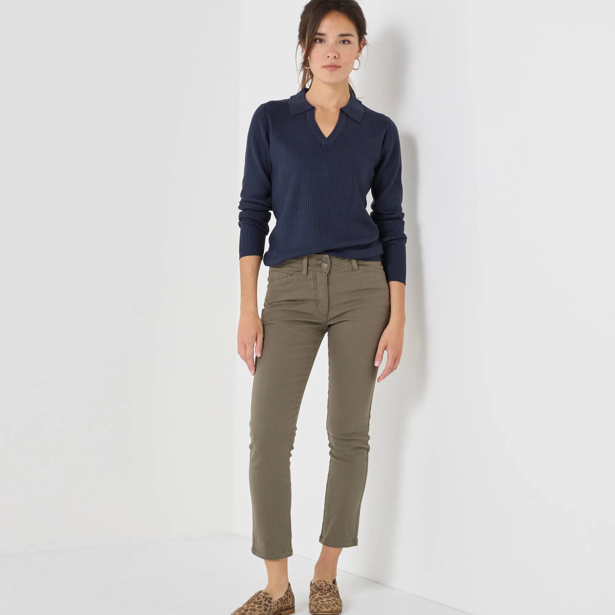 Trui En Vest<Blancheporte Trui met polokraag, ribtricot marine