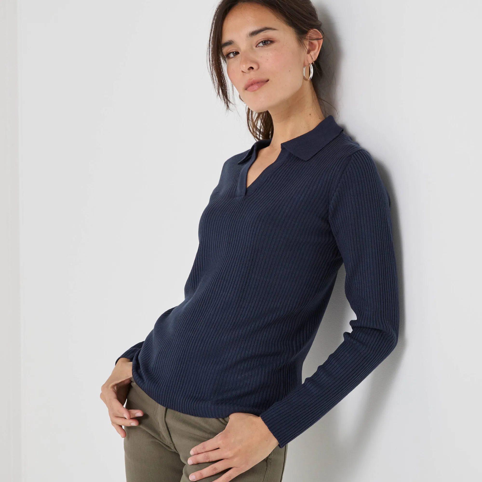 Trui En Vest<Blancheporte Trui met polokraag, ribtricot marine