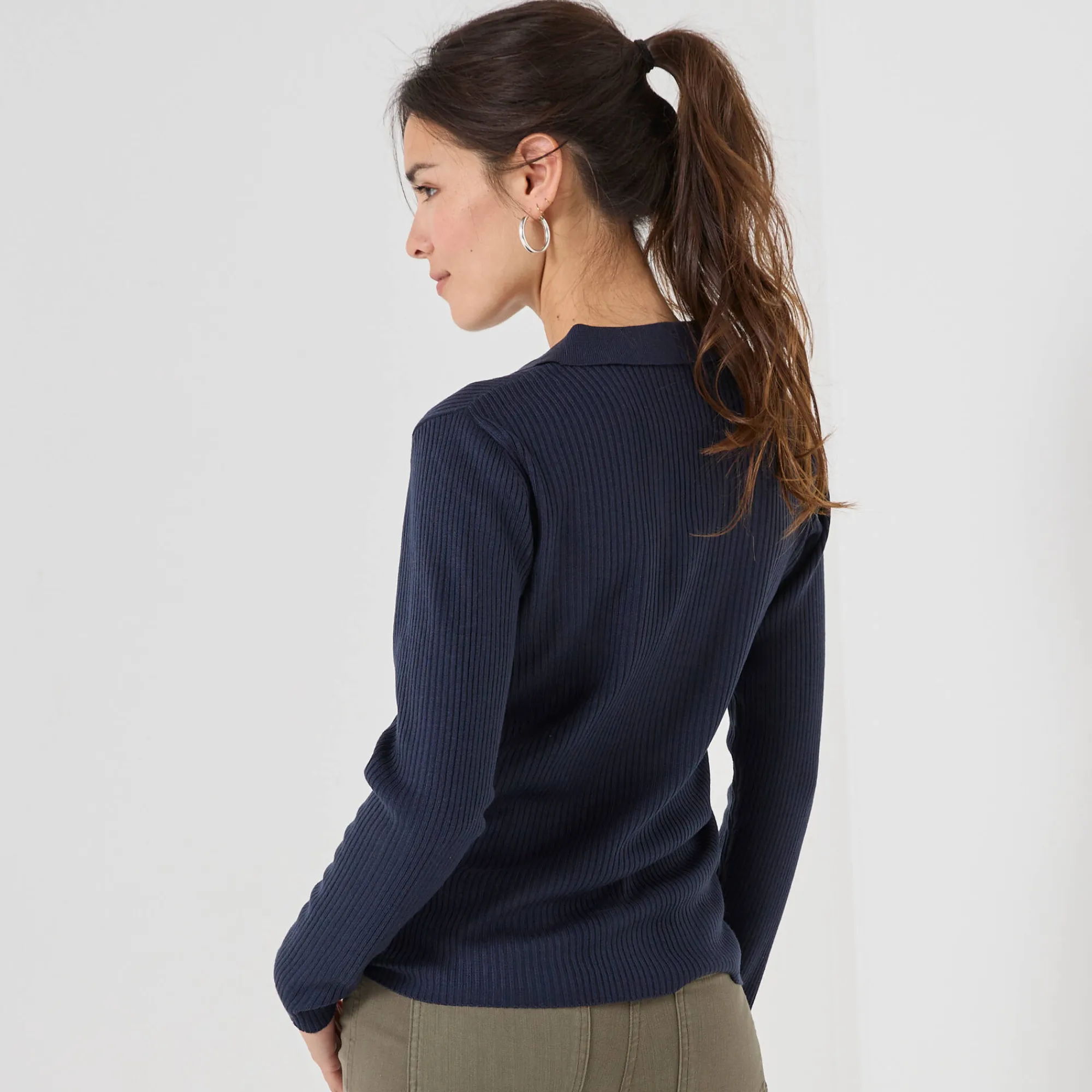 Trui En Vest<Blancheporte Trui met polokraag, ribtricot marine