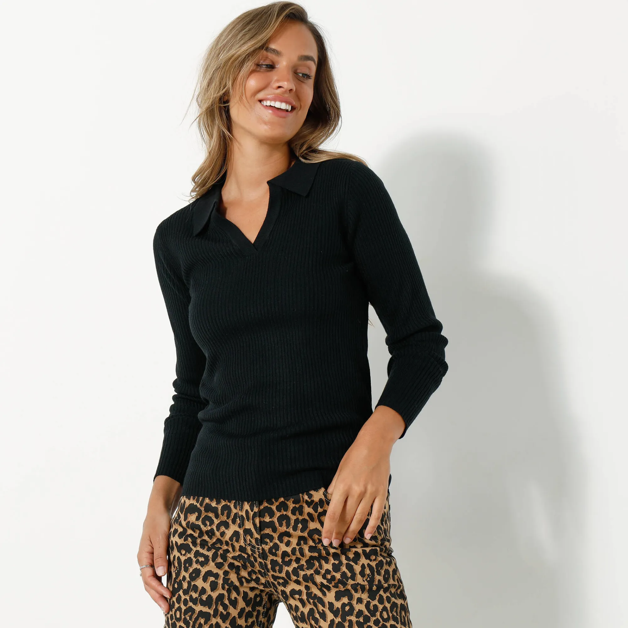 Trui En Vest<Blancheporte Trui met polokraag, ribtricot zwart