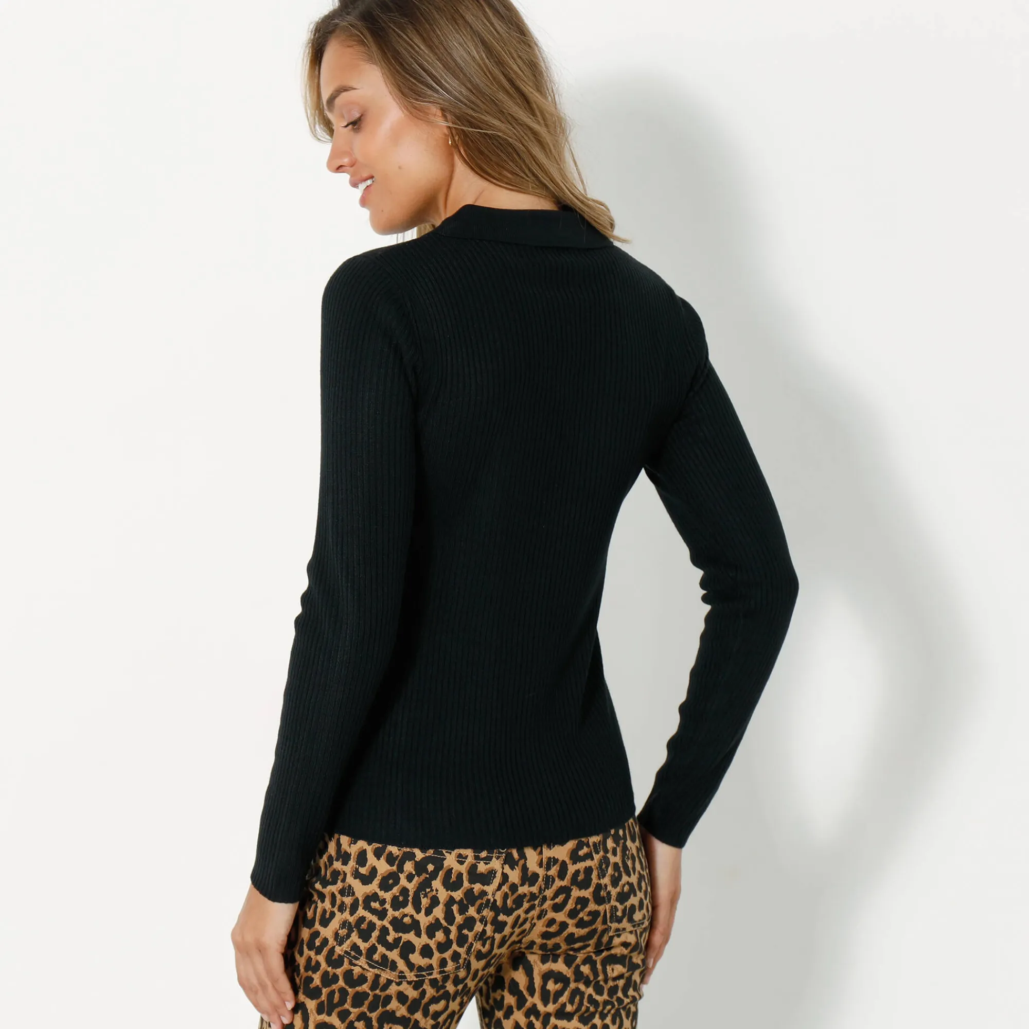 Trui En Vest<Blancheporte Trui met polokraag, ribtricot zwart