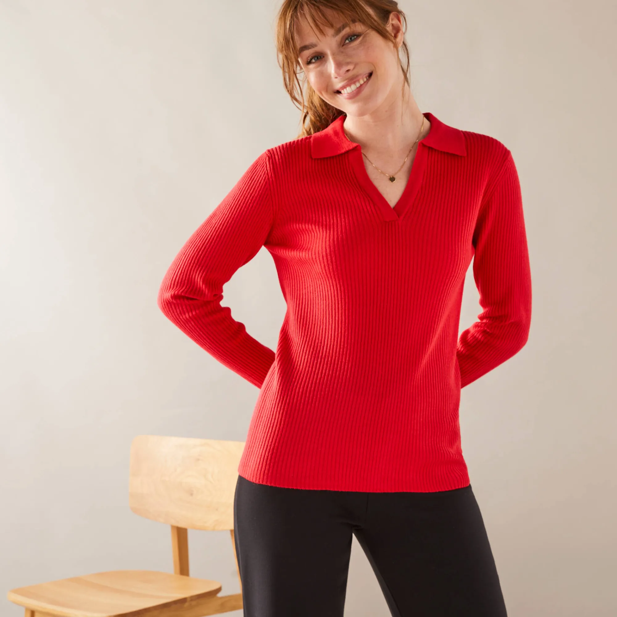 Trui En Vest<Blancheporte Trui met polokraag, ribtricot rood