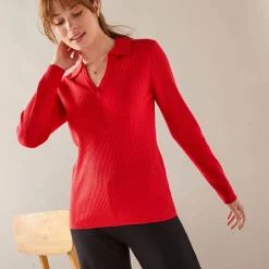 Trui En Vest<Blancheporte Trui met polokraag, ribtricot rood