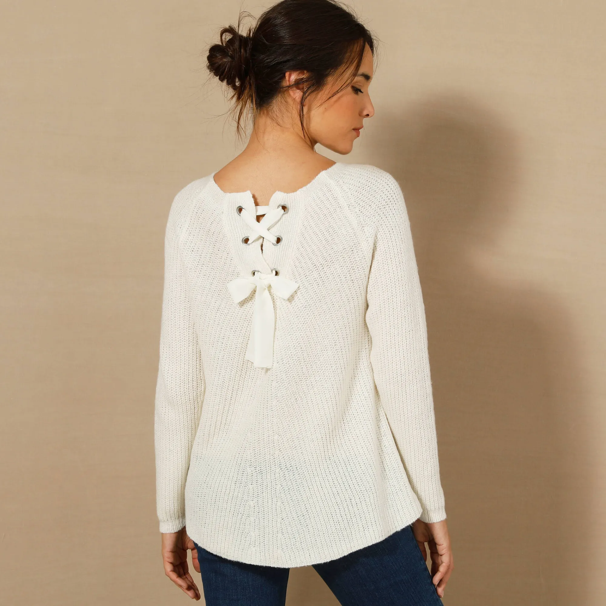 Feestoutfits Dames|Trui En Vest<Blancheporte Trui met rijgwerk achter ecru
