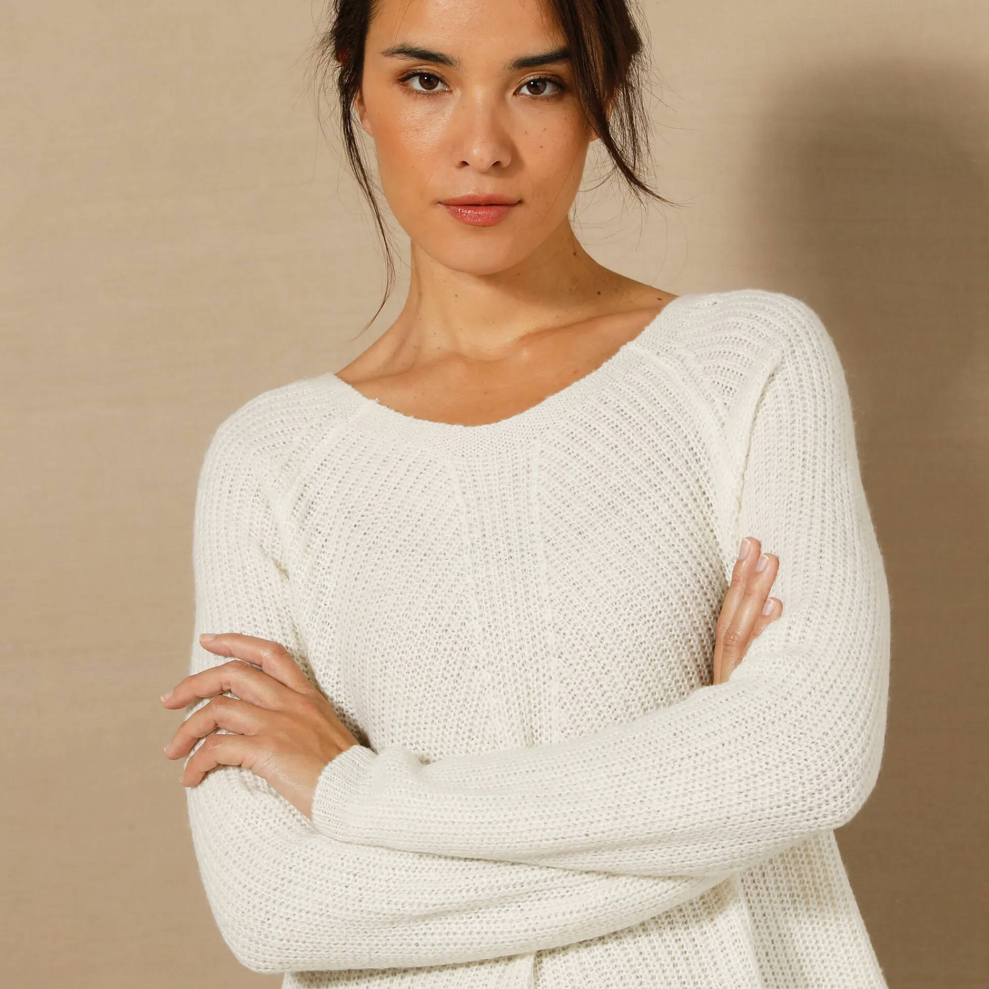 Feestoutfits Dames|Trui En Vest<Blancheporte Trui met rijgwerk achter ecru