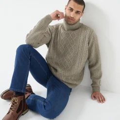 Trui En Vest<Blancheporte Trui met rolkraag, in Iers tricot gespikkeld taupe