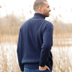 Trui En Vest<Blancheporte Trui met rolkraag, in Iers tricot marine