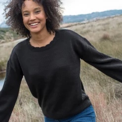 Trui En Vest<Blancheporte Trui met ronde hals en geschulpte afwerking zwart