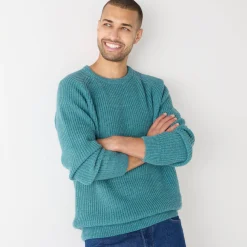 Trui En Vest<Blancheporte Trui met ronde hals en haak ingezette mouwen, patenttricot met 30% wol gespikkeld celadon