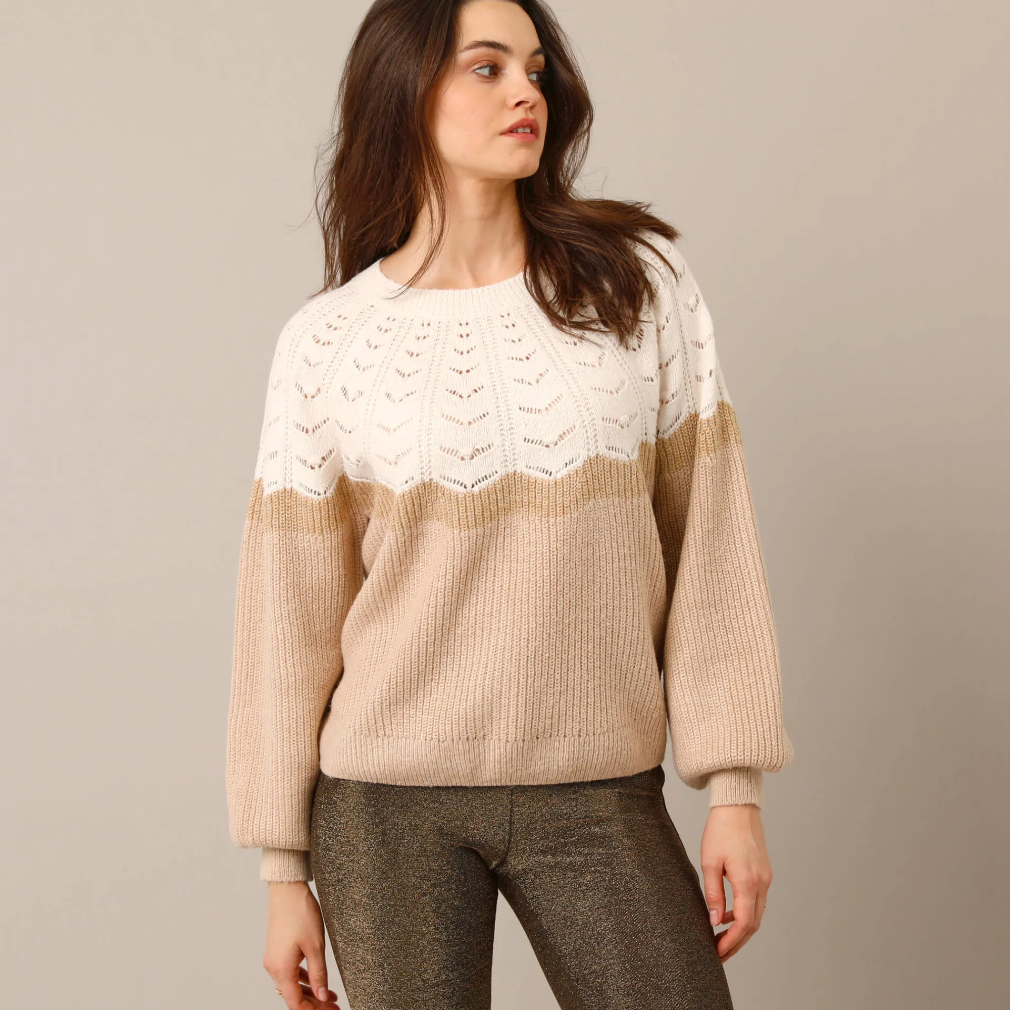 Trui En Vest<Blancheporte Trui met ronde hals, Engelse steek, zacht aanvoelend ecru / beige