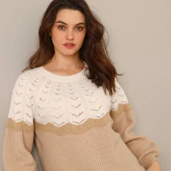 Trui En Vest<Blancheporte Trui met ronde hals, Engelse steek, zacht aanvoelend ecru / beige