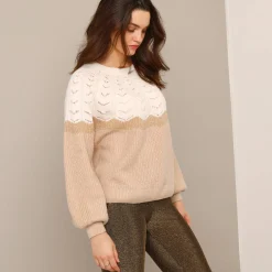 Trui En Vest<Blancheporte Trui met ronde hals, Engelse steek, zacht aanvoelend ecru / beige