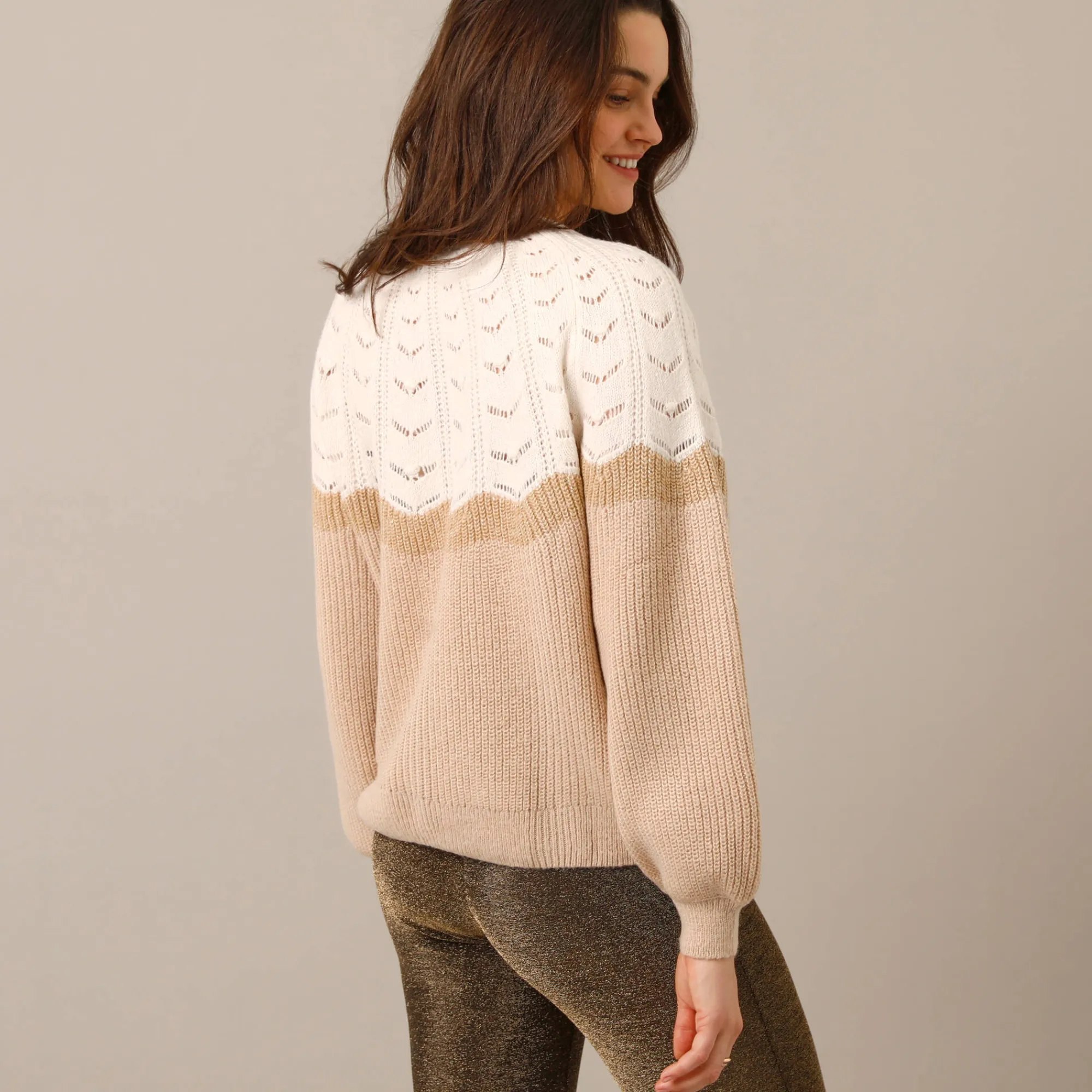 Trui En Vest<Blancheporte Trui met ronde hals, Engelse steek, zacht aanvoelend ecru / beige