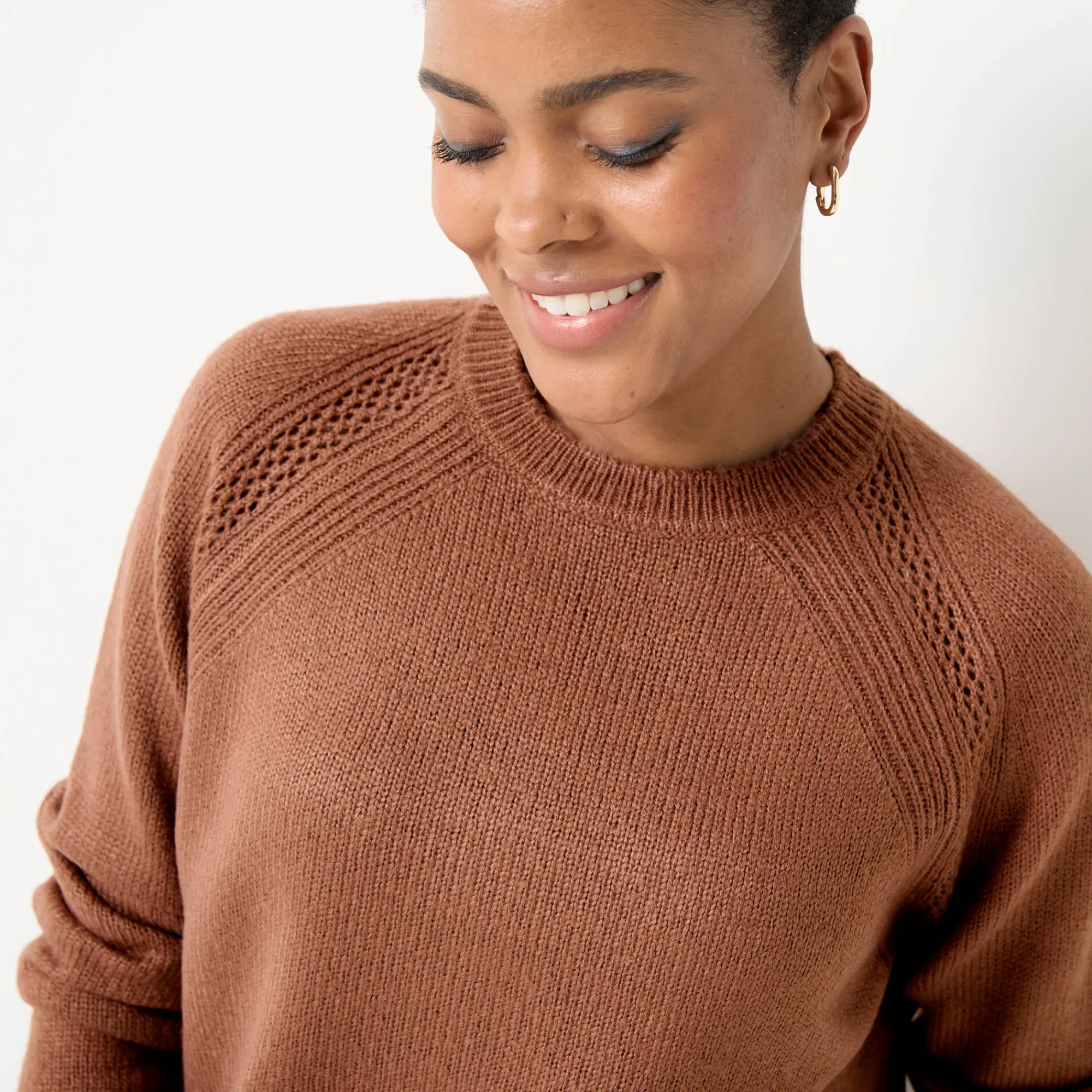 Trui En Vest<Blancheporte Trui met ronde hals, fantasietricot met zachte touch chocolade