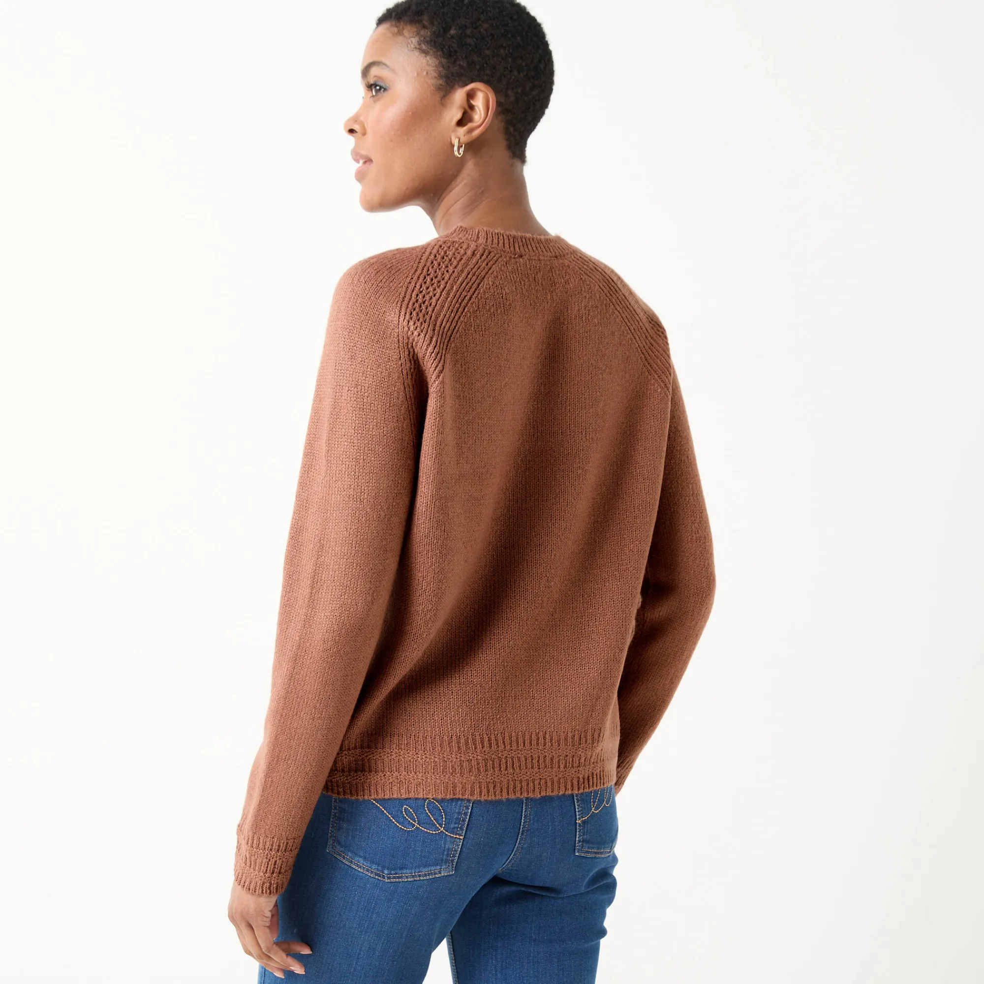 Trui En Vest<Blancheporte Trui met ronde hals, fantasietricot met zachte touch chocolade
