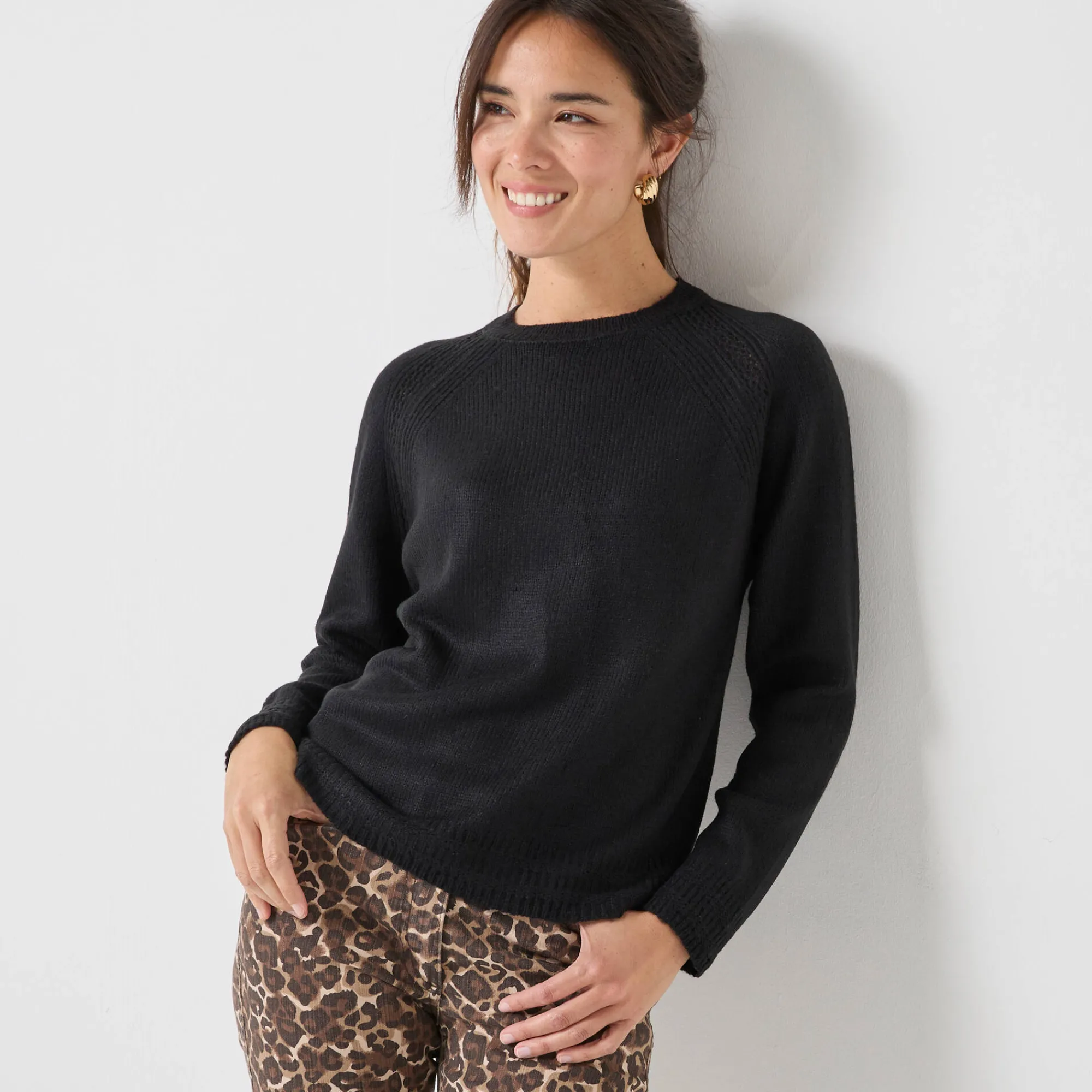 Trui En Vest<Blancheporte Trui met ronde hals, fantasietricot met zachte touch zwart