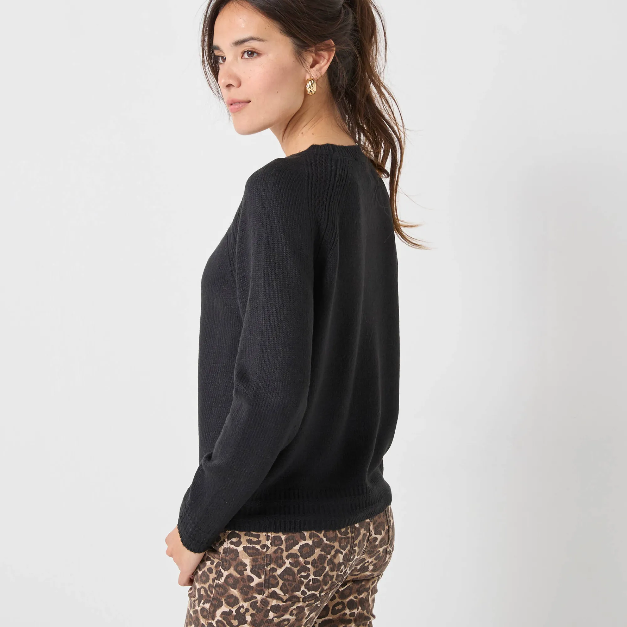 Trui En Vest<Blancheporte Trui met ronde hals, fantasietricot met zachte touch zwart