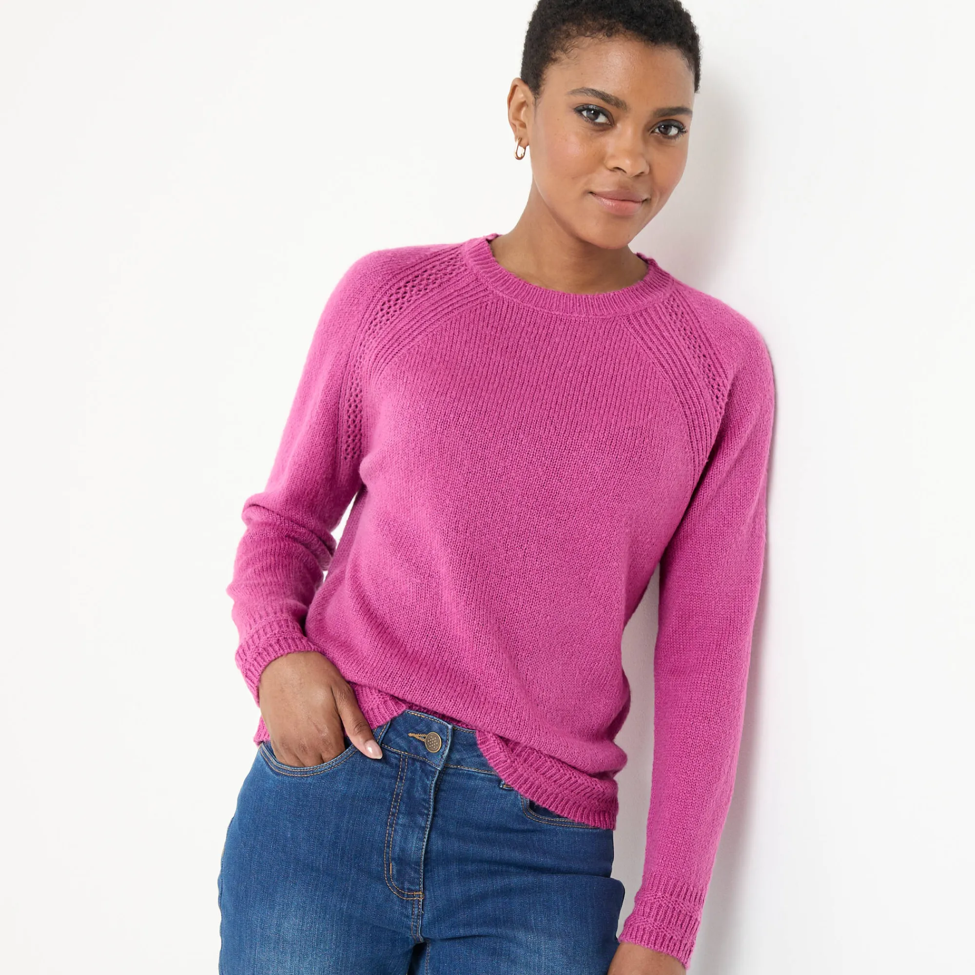 Trui En Vest<Blancheporte Trui met ronde hals, fantasietricot met zachte touch violine