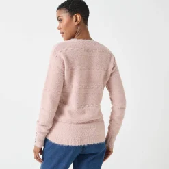 Trui En Vest<Blancheporte Trui met ronde hals, harig fantasietricot poederroze