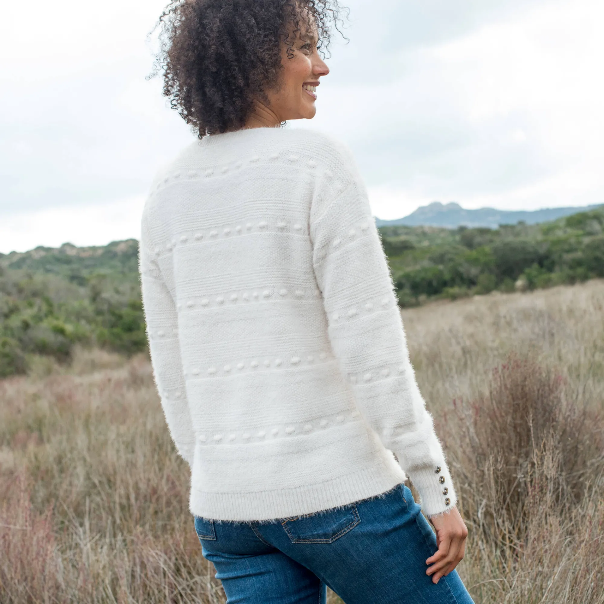 Trui En Vest<Blancheporte Trui met ronde hals, harig fantasietricot ecru