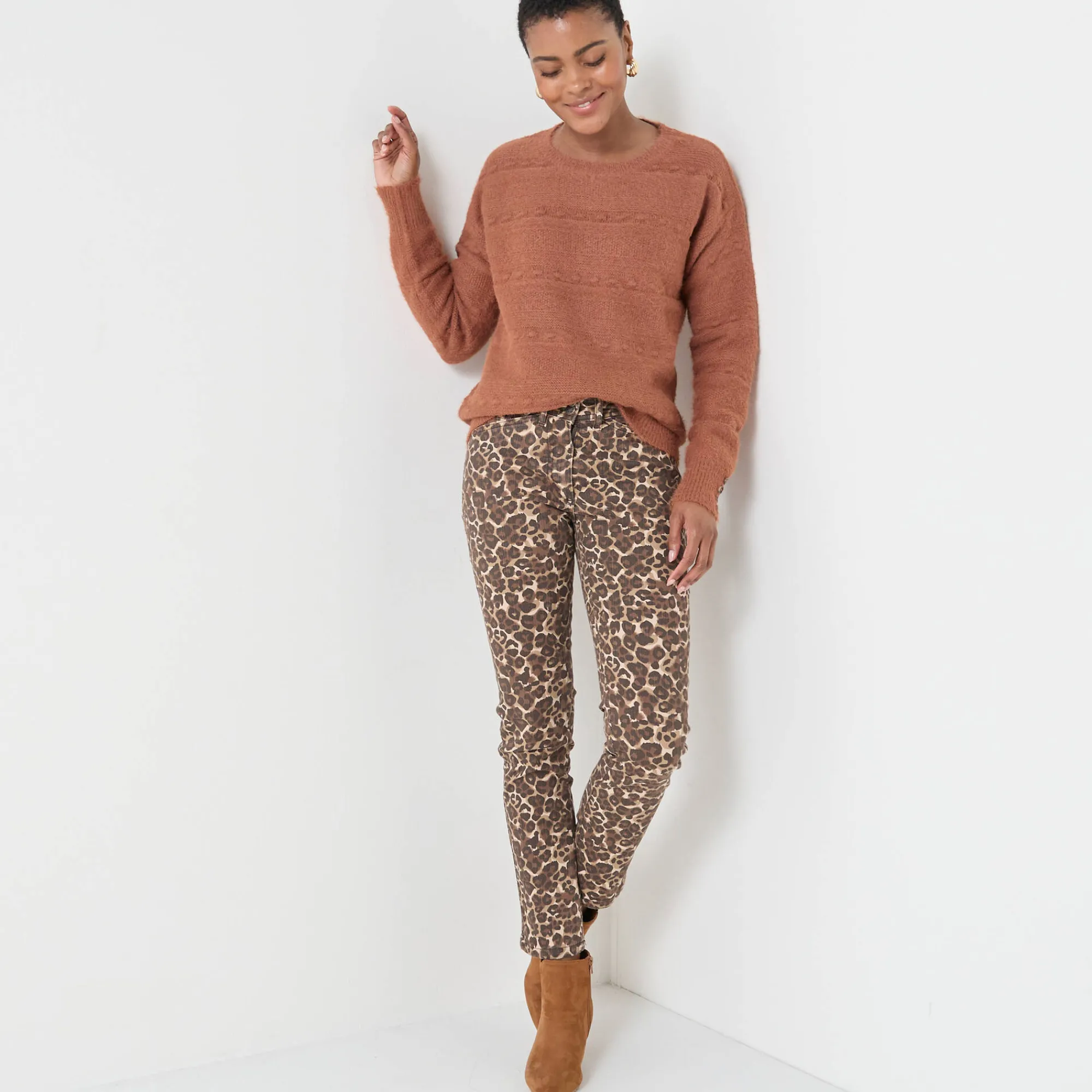 Trui En Vest<Blancheporte Trui met ronde hals, harig fantasietricot karamel
