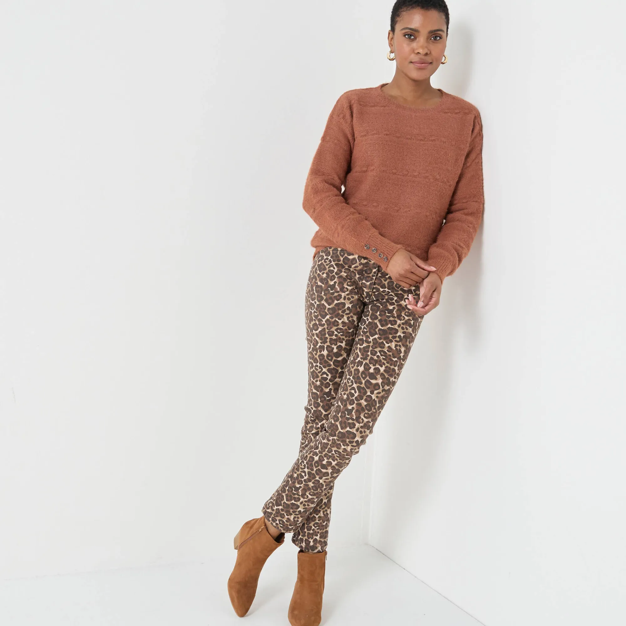 Trui En Vest<Blancheporte Trui met ronde hals, harig fantasietricot karamel