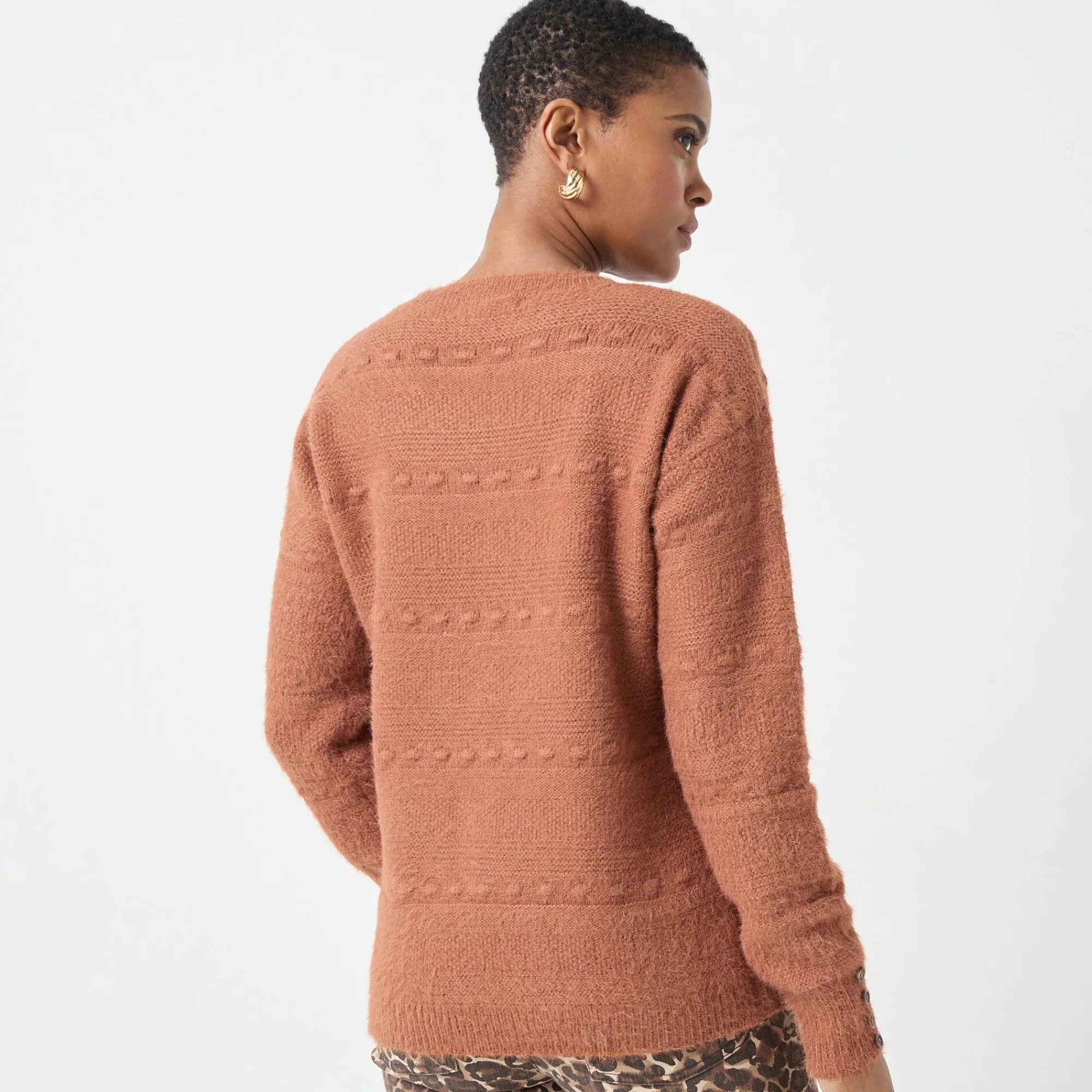 Trui En Vest<Blancheporte Trui met ronde hals, harig fantasietricot karamel