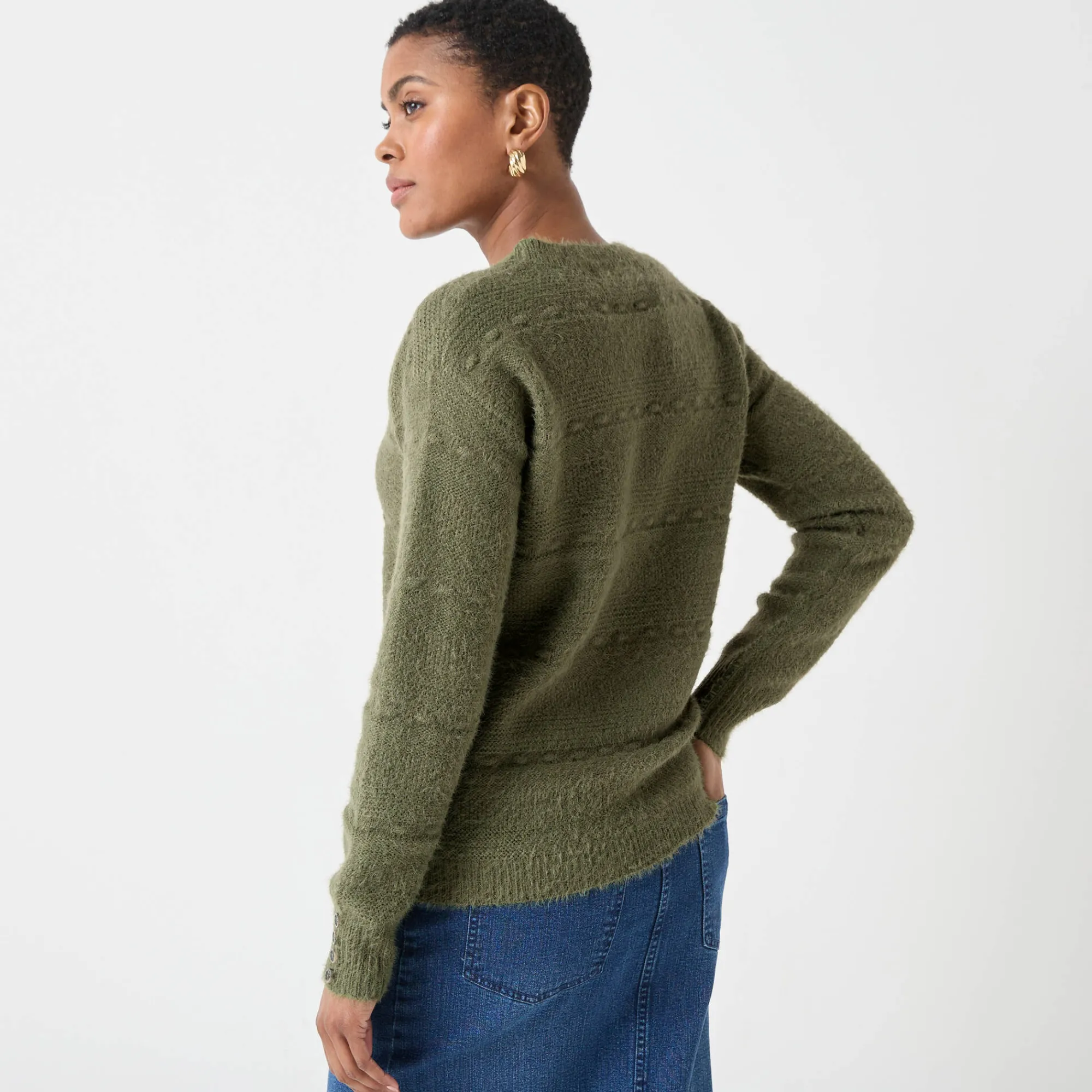 Trui En Vest<Blancheporte Trui met ronde hals, harig fantasietricot lindegroen