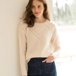Trui En Vest<Blancheporte Trui met ronde hals in fantasietricot ecru
