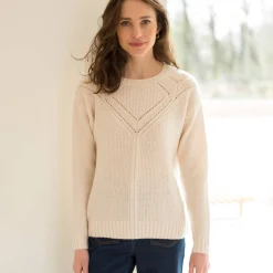 Trui En Vest<Blancheporte Trui met ronde hals in fantasietricot ecru