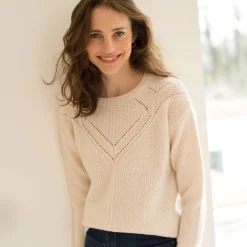 Trui En Vest<Blancheporte Trui met ronde hals in fantasietricot ecru