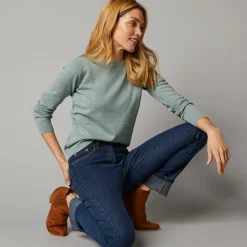 Trui En Vest<Colors&Co Trui met ronde hals in lamswol grijsgroen