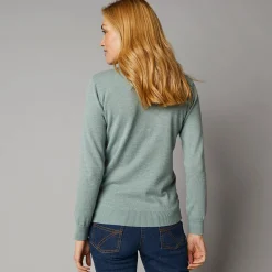 Trui En Vest<Colors&Co Trui met ronde hals in lamswol grijsgroen