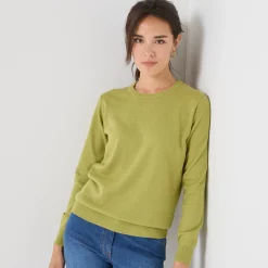 Trui En Vest<Colors&Co Trui met ronde hals in lamswol mosgroen