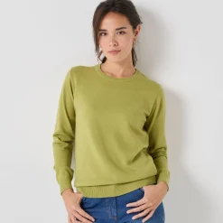 Trui En Vest<Colors&Co Trui met ronde hals in lamswol mosgroen
