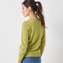Trui En Vest<Colors&Co Trui met ronde hals in lamswol mosgroen