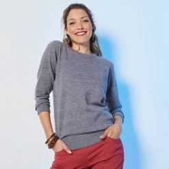 Trui En Vest<Colors&Co Trui met ronde hals in lamswol chiné grijs
