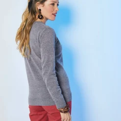 Trui En Vest<Colors&Co Trui met ronde hals in lamswol chiné grijs